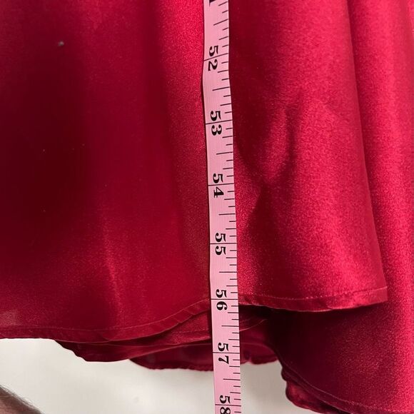 Betsy & Adam Criss Cross Back Spaghetti Strap Satin Gown - Picture 14 of 14